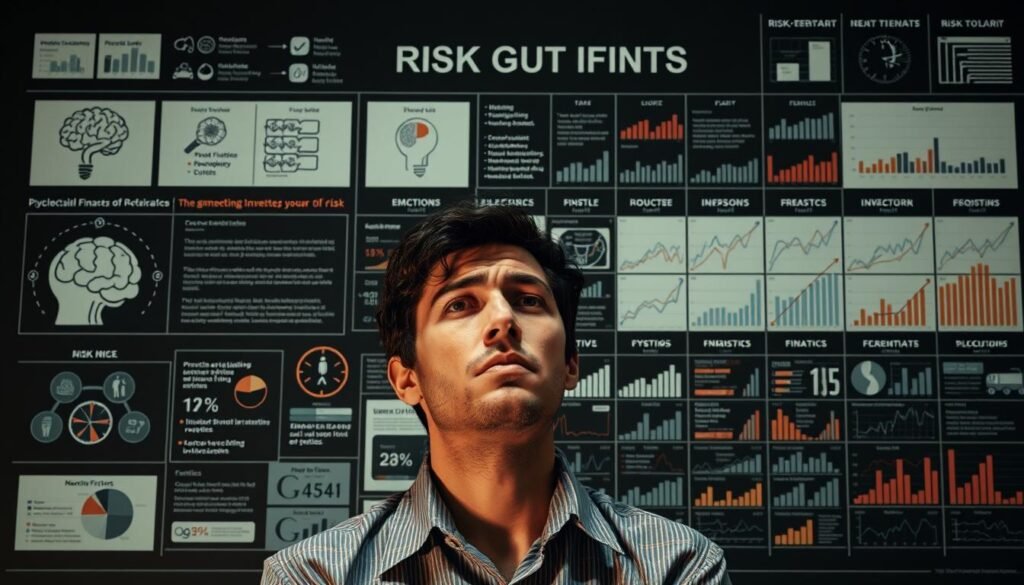 A detailed infographic depicting the impact of behavioral finance on an individual's risk tolerance. In the foreground, a person weighing financial decisions, their expression conveying uncertainty. The middle ground features visualizations of psychological biases, heuristics, and emotions influencing investment choices. In the background, a matrix of risk-return data, charts, and graphs, illustrating the complex interplay between cognitive factors and objective financial indicators. The lighting is soft and muted, creating an atmosphere of contemplation. The overall composition aims to highlight how behavioral finance shapes an investor's perception of and attitude towards risk. A detailed infographic depicting the impact of behavioral finance on an individual's risk tolerance. In the foreground, a person weighing financial decisions, their expression conveying uncertainty. The middle ground features visualizations of psychological biases, heuristics, and emotions influencing investment choices. In the background, a matrix of risk-return data, charts, and graphs, illustrating the complex interplay between cognitive factors and objective financial indicators. The lighting is soft and muted, creating an atmosphere of contemplation. The overall composition aims to highlight how behavioral finance shapes an investor's perception of and attitude towards risk.