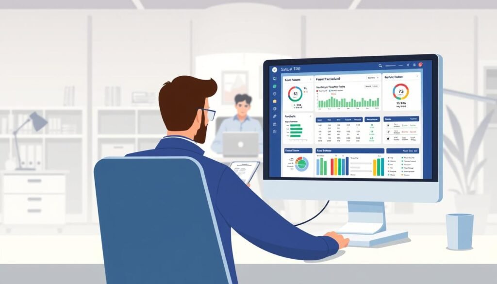 A digital illustration depicting the status of a federal tax refund. In the foreground, a computer screen displays a detailed, interactive dashboard tracking the refund process, with various metrics and status indicators. The middle ground shows a hardworking individual diligently reviewing tax documents and checking the refund status online. In the background, a serene office environment with minimal clutter and soft, natural lighting conveys a sense of focus and efficiency. The overall mood is one of cautious optimism, as the taxpayer waits patiently for their refund to be processed. A digital illustration depicting the status of a federal tax refund. In the foreground, a computer screen displays a detailed, interactive dashboard tracking the refund process, with various metrics and status indicators. The middle ground shows a hardworking individual diligently reviewing tax documents and checking the refund status online. In the background, a serene office environment with minimal clutter and soft, natural lighting conveys a sense of focus and efficiency. The overall mood is one of cautious optimism, as the taxpayer waits patiently for their refund to be processed.
